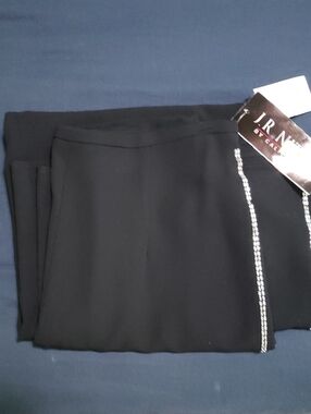 NWT-J.R. Nites Black Split Pants with Side Rhinestone Trim Size 14